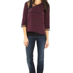 BCBG Max Azria Skyla Bordeaux Navy Maroon Combo Silk Party Top Shirt NEW Striped